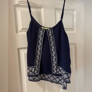 Gianni navy blue and white embroidered tank top